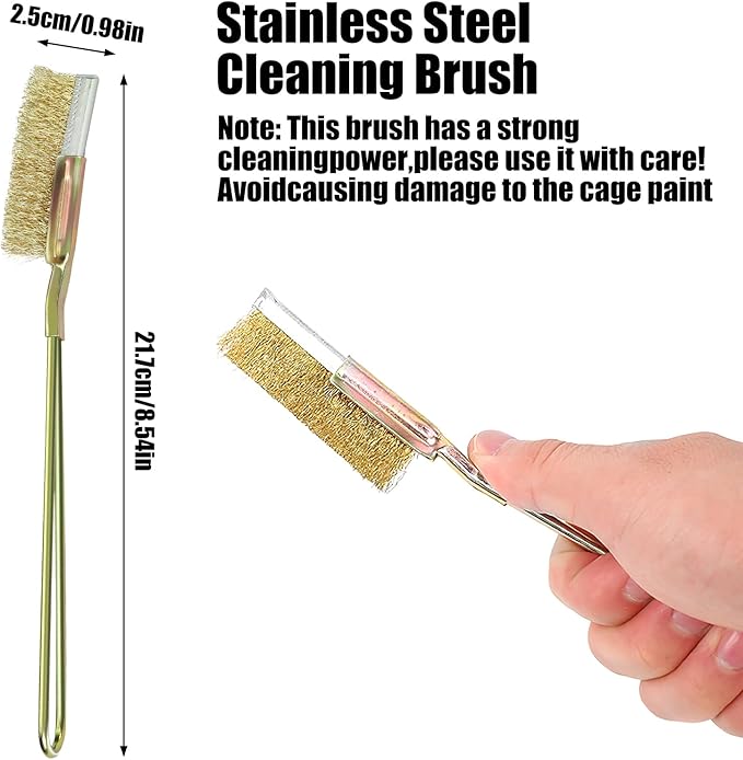 5 Pcs Bird Cage Cleaner Set,Stainless Steel Poop Remover Bird Cage Accessories,Bird Cages Cleaning Brush & Scraper,Cleaning fork & shovel,Mini Dustpan and Broom Set,for Small Animal Cages Clean