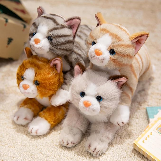 PEACH CAT Striped Cat Stuffed Animal 9.8" Realistic Kitten Plushies Soft Plush Toys Gifts for Kids Yellow