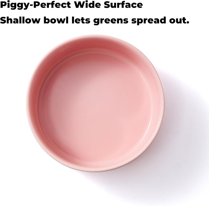 Guinea Pig Vegetable Bowl, Pink Ceramic 6 Inch Heavyweight Non-Tip Small Animal Food & Water Bowl – Wide Shallow Veggie Dish (~20 fl oz) for Chinchilla Rabbit Ferret