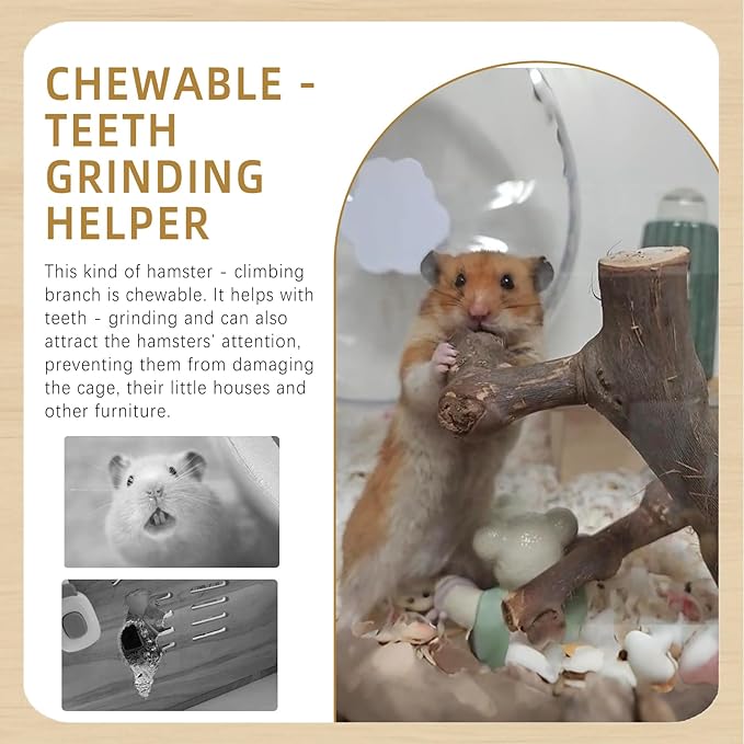 kathson 2PCS Wood Hamster Climbing Branches Decor, Natural Wooden Syrian Hamster Climb Chewing Toys, Rat Exercise Toys, Small Animal Habitat Decor Accessories for Dwarf Pets, Gerbils, Mice (5.9 in)