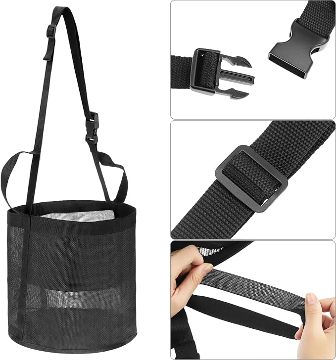 QWORK Horse Feed Bag Grain, Black PVC Mesh Horse Feeder with Adjustable Strap, (Fits Small to Full-Sized Horses)
