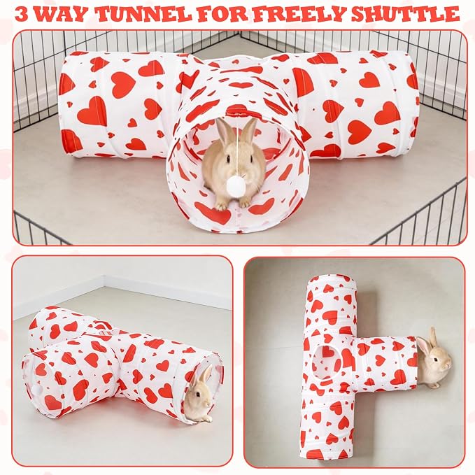 BWOGUE Bunny Tunnels & Tubes Collapsible 3 Way Bunny Hideout Small Animal Activity Tunnel Toys for Dwarf Rabbits Guinea Pigs Kitty