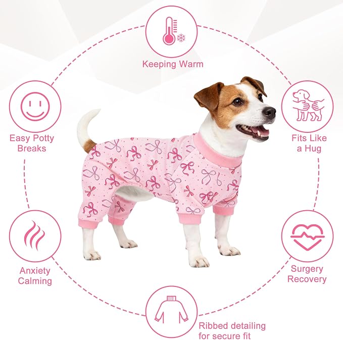 Dog Pajamas for Small Medium Dogs Recovery Suit Dog Pjs Dog Onesie Cute Soft Breathable Puppy Pajamas Pet Spring Summer Stretchy Pjs for Boy Girl - Pink Bows