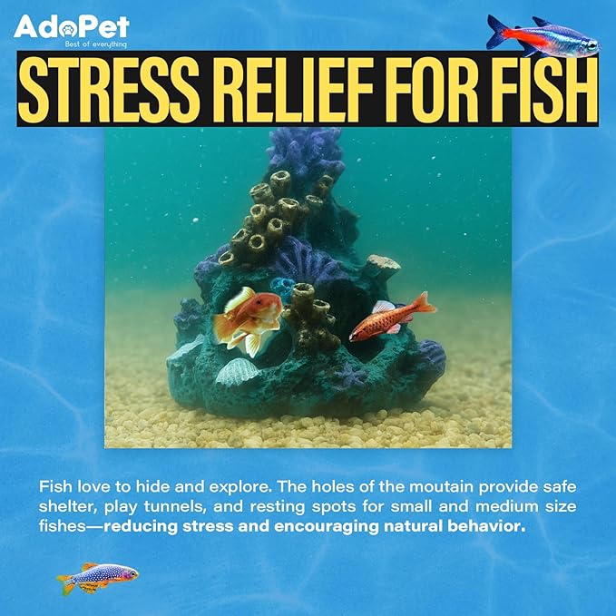 Coral Reef Aquarium Decoration 5.9" – Colorful Resin Fish Tank Ornament with Multiple Hiding Spots, Safe Shelter for Small and Medium Aquariums, Stress-Relief Underwater Decor, Easy to Clean