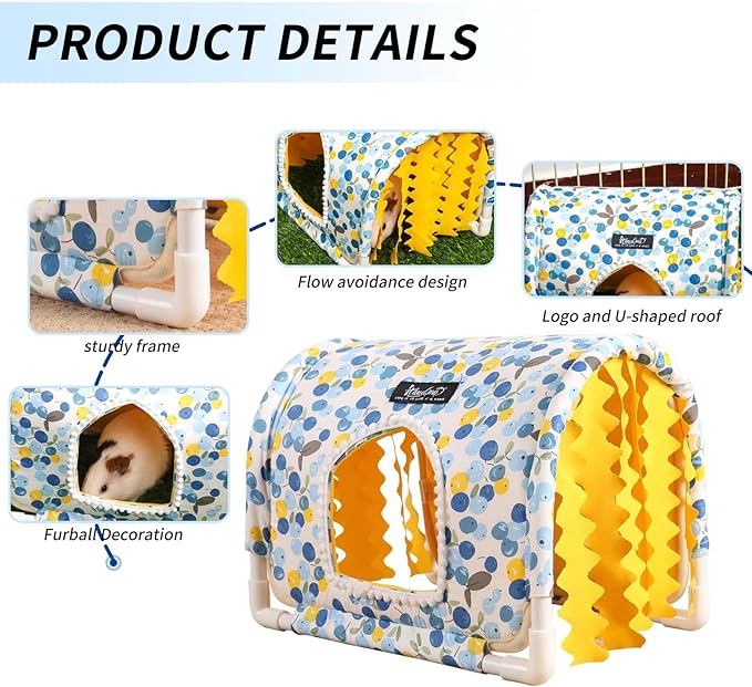 Guinea Pig Hideout Rabbit Hideout No Bottom Guinea Pig Bed Easy to Clean & Breathable Bunny Beds - Small Animal Indoor Habitat for Rabbit Ferret Hedgehog Flower-Branch Mouse (Pink Flower)