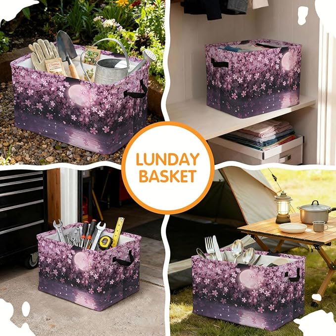 56L Cherry Blossoms Laundry Basket Clothes Hamper with Handles,Foldable Blanket Storage Large Laundry Hamper with Waterproof PE,Toy Storage Bin Organizer,Cube Clothes Organizer,Home Decor