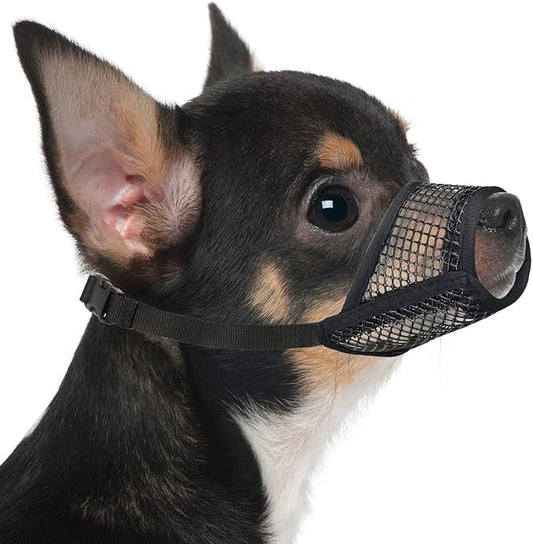 Mayerzon Dog Muzzle, Soft Mesh Muzzles for Small Medium Large Dogs Chihuahua Poodle Husky Labrador Retriever, Breathable Dog Mouth Guard for Biting Chewing Grooming, Allow Panting Drinking(XXS, Black)