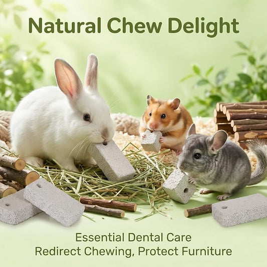 12PCS Hanging Rabbit Lava Blocks – RAINFLOW Mineral Calcium Grinding Stone for Bunny Hamster Chinchilla, Teeth Grinding Chew Toy for Guinea Pig, Gerbil, Rodent Cage, Small Animal Pet Lava Bites