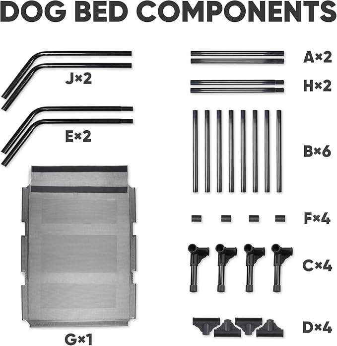 Suddus Elevated Dog Bed for Large Dogs 140lb, Breathable Cooling Raised Dog Cot with Dual Support Bars & Metal Frame, No-Slip Feet, Waterproof Pet Bed for Indoor/Outdoor, X-Large, 48 * 36 * 9in, Grey