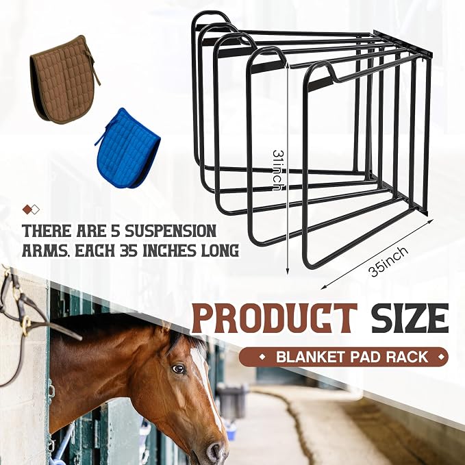 Heavy Duty Saddle Pad Rack Horse Blanket Rack with 5 Hanging Arms 180 Degree Swing Out for Heavy Duty Saddle Pad, Horse Blanket Supplies 250 Pounds