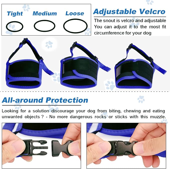 Dog Muzzle, Soft Mesh Nylon Design with Adjustable Neck Strap, Allows Panting and Drinking, for Grooming, Walks, and Scavenging Prevention - Blue, Large