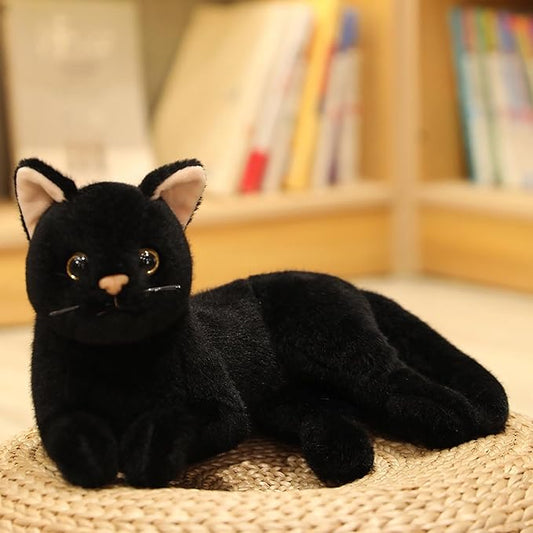 Black Cat Plush Soft Plush Cat Toy, 12 inch Realistic Black Cat Stuffed Animal Gifts for Boys and Girls (Black)