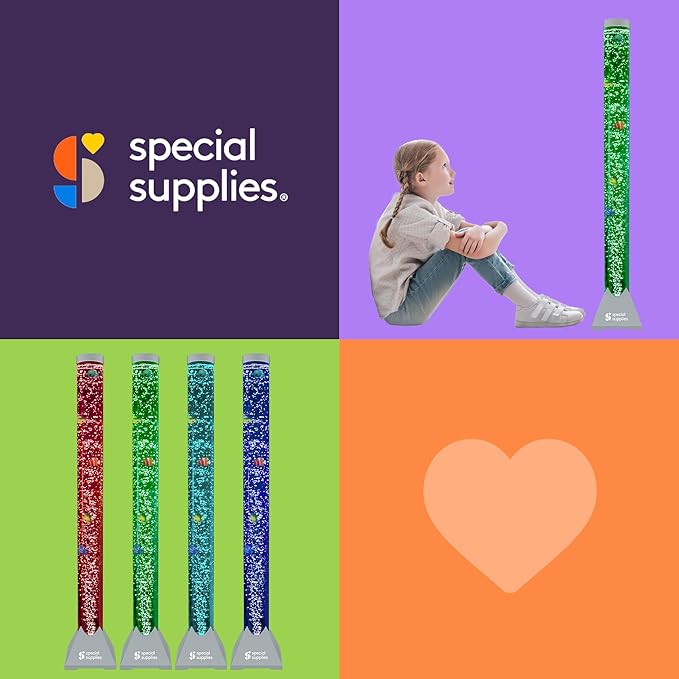 Special Supplies Aquarium Sensory Fish Bubble Light Tube with 16 LED Color Changing Nightlight Effect, Remote Control, and 8 Fishes, Colorful Floor Standing Lamp for Kids and Adults (4 feet)