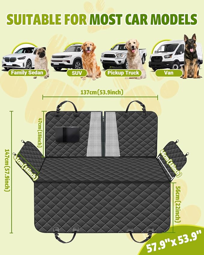 Dog Car Seat Cover, 600D Heavy Dute Durable Car Seat Cover for Dogs Pets, 100% Waterproof Scratch Proof Nonslip Dog Hammock for Cars, Seat Covers Protector with Seatbelt for Pet Sedan SUV Trucks