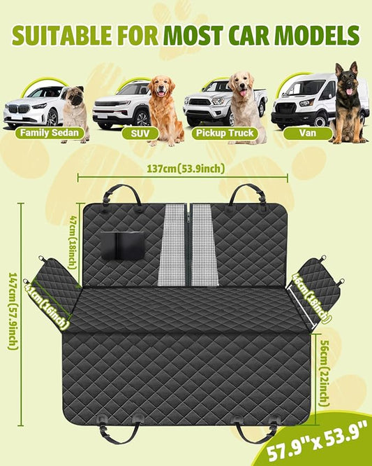 Dog Car Seat Cover, 600D Heavy Dute Durable Car Seat Cover for Dogs Pets, 100% Waterproof Scratch Proof Nonslip Dog Hammock for Cars, Seat Covers Protector with Seatbelt for Pet Sedan SUV Trucks