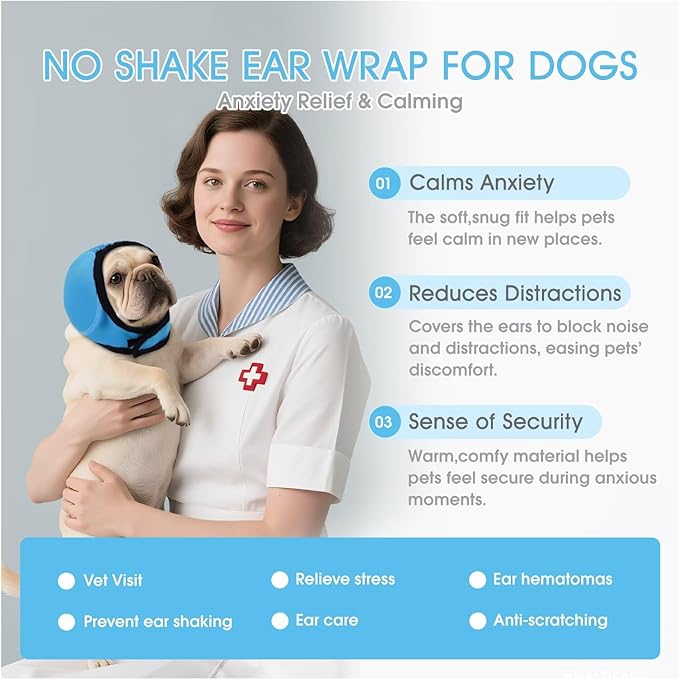 Dog Snood Ear Protectors,Waterproof Dog Ear Cover,Adjustable Dogs Ears Muffs Noise Protection,Dogs Ears Defenders,Pet No Shake Head Wraps for Ear Hematoma Grooming Firework Force Drying,Blue,M