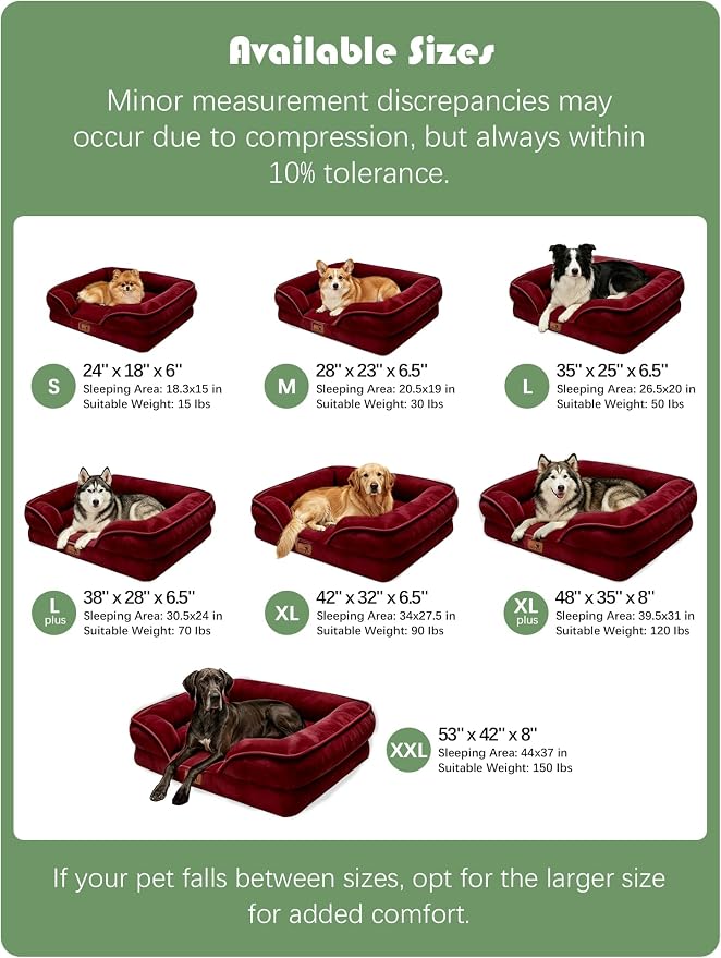 Spotted Play Orthopedic Dog Bed with Sides - Sofa Beds for Extra Large Dogs, Supportive Foam Pet Couch Bed with Washable Removable Cover, Waterproof Lining and Non-Slip Bottom, Burgundy - XXL