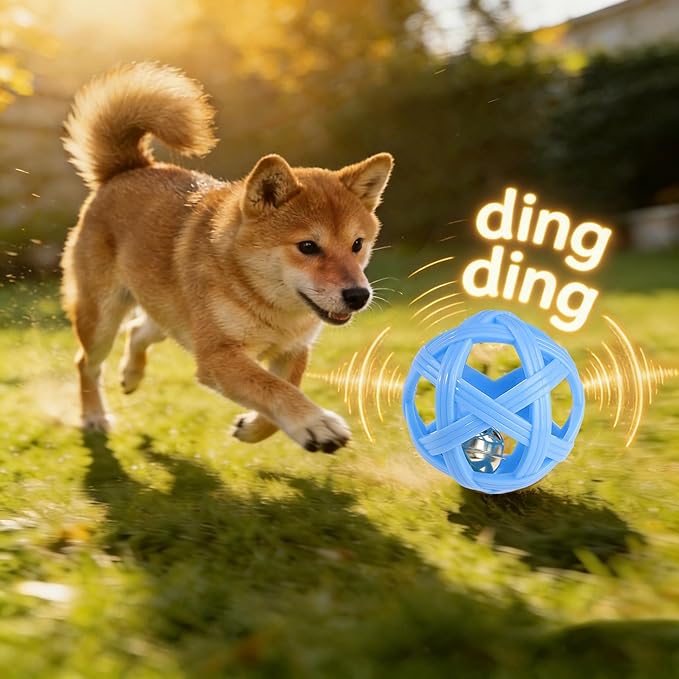 Dog Toy Ball with Bell, TPR Chew Resistant Interactive Fetch Toy for Small to Medium Dogs& Puppies, Lightweight Bouncy Cage-Style Puppy Ball for Boredom Relief & Teething