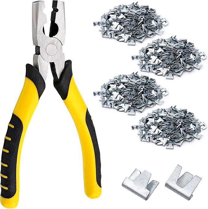 1200 Piece Wire Cage Clips with Buckle Snap Pliers, J Clips for Wire Cages, Hog Rings and Pliers for Rabbit Cage Clips
