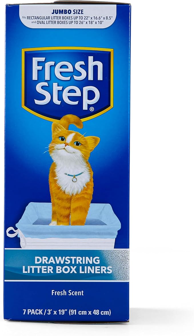 Fresh Step Jumbo Drawstring Cat Litter Box Liners,Scented Heavy Duty Kitty Litter Bags for X-Large Oval or Rectangle Pans,Helps Contain Mess for Easy Lift Out Cleanup,36 x 19 in,7 Count (Pack of 2)
