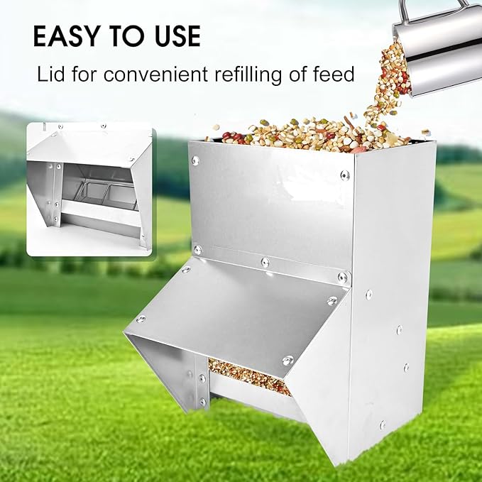 shengyi 11.5-55lbs Galvanized Chicken Feeder - Rat Proof Poultry Feeder with Lid Weatherproof Outdoor Coop Food Dispenser (25lbs 12.9x8.3x18.9in)
