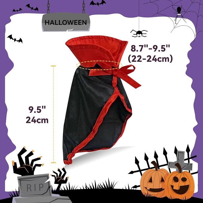NAMSAN Cat Vampire Costume, Halloween Pet Dracula Cape for Cats Small Dogs Rabbits, Stand-Up Vampire Cloak Small Breed, Small Pets Halloween Cosplay Outfit Party Dress Up