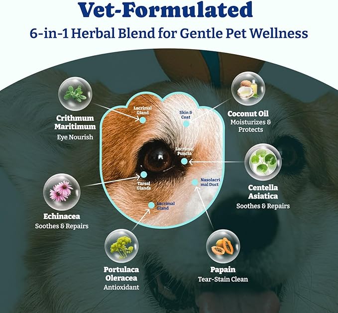 Dog Eye Wipes for Tear Stain Remover – 120 Pet Eye Wipes with Herbal Complex, Dual-Texture Pads for Dogs & Cats, Clean Discharge & Crust, Soothe Eyes, Biodegradable, Vet-Approved