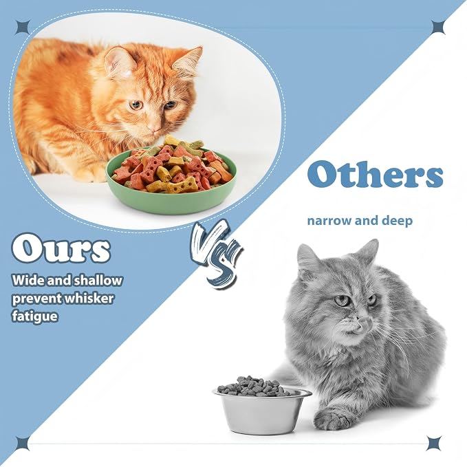 Tioncy 24 Pcs Cat Food Bowl 5.5'' Fatigue Relief Shallow Cat Food Dish Wide and Small Pet Wet Plate Wide Stray Wet Feeding Bowl for Ferrets Feral Short Legged Kitten, Wheat Straw(Blue,Green,Classic)