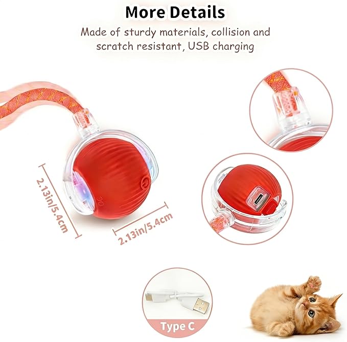 Rechargeable Smart Rolling Cat Ball, Automatic Interactive Cat Toy with 3 Modes, LED Light & 3 Replaceable Accessories, Indoor Cat Exercise Toy for Kittens & Adult Cats, for Boredom Relief Sky blue
