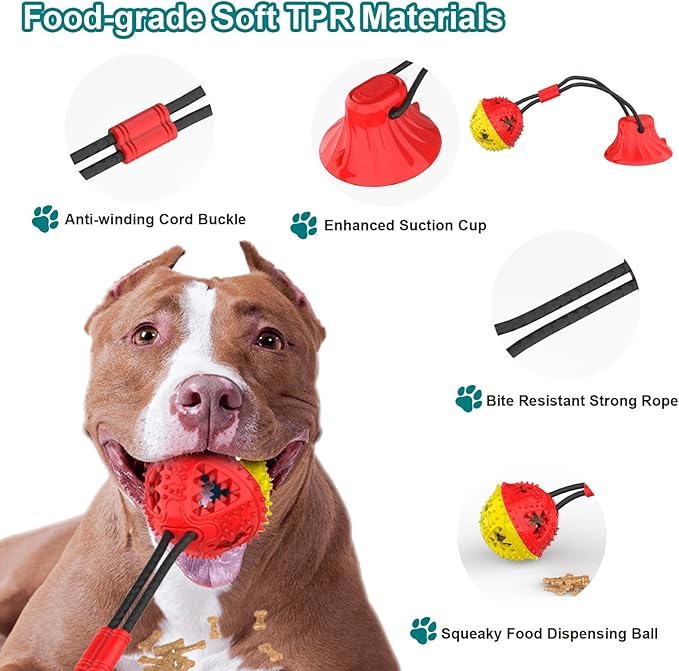Jenilily Dog Toys Chew for Small Medium Chewers Rope Ball Suction Cup Tug of War Game Puppy Training Teething Boredom Pet Toy Not for Wooden Floor