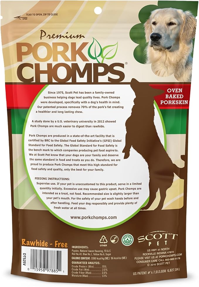 Pork Chomps Baked Pork Skin Dog Chews, 6-inch Twists, Bacon Flavor Wrap, 4 Count (Pack of 2)