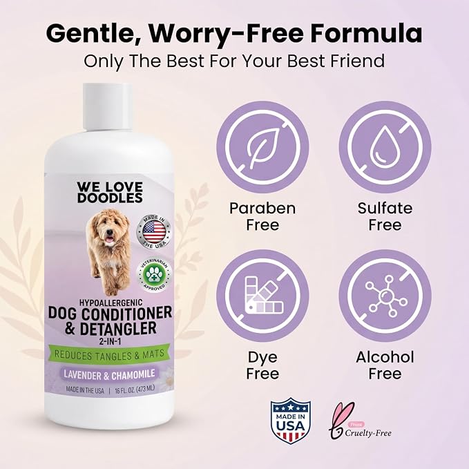 Dog Shampoo and Conditioner & Detangler - Best Goldendoodles, Poodles & Doodle Shampoo for Smelly Dogs - Sensitive Skin Puppy Shampoo - Made in The USA, Goldendoodle Must Haves (Shampoo & Conditioner)