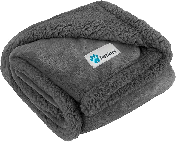 PetAmi Dog Blanket for Small Medium Dogs and Cats, Soft Sherpa Fleece Pet Blanket Throw Puppies Kittens, Reversible Plush Couch Cover Protector Sofa Bed Crate, Machine Washable, 60x40, Solid Dark Gray
