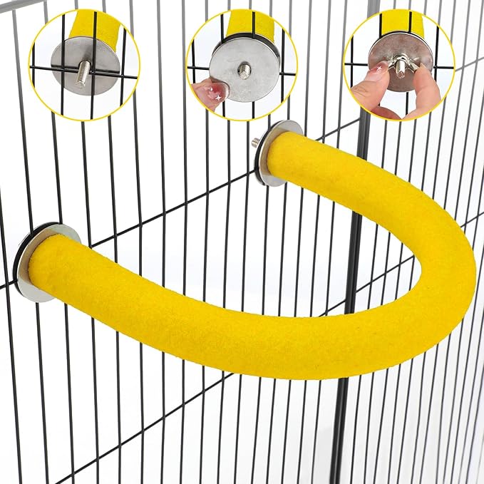 Rypet U Shape Parrot Perch Stand Toy for Paw Grinding Clean Stick Exercise, Rough-Surfaced Quartz Bird Perch Standing Cage Accessories for for Small Parakeets Cockatiels Conures Macaws (Yellow L)