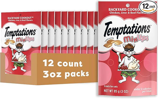 Temptations Cat Treats MixUps Backyard Cookout Flavor Crunchy, Soft Cat Treats, 3 oz. Pouch (Pack of 12)