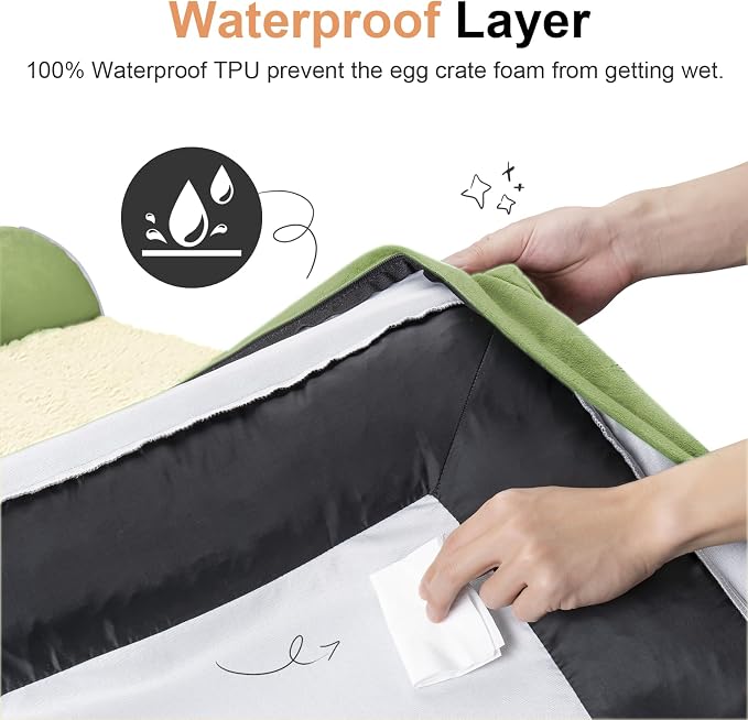 NANUYA Orthopedic Dog Bed for Large Dogs, 36 x 27 Inch, Grass Green | Egg crate foam for joint support, 3-sided bolster pet sofa, waterproof lining, washable cover, and non-skid base