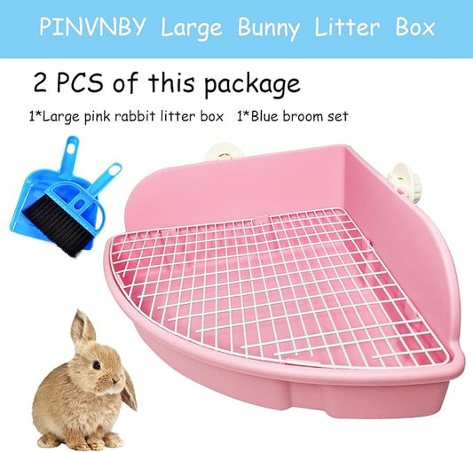 PINVNBY Large Rabbit Litter Box Small Animal Cage Toilet Pet Potty Bunny Corner Litter Box Trainer Bigger Pan Fan Shape Litter Boxes for Adult Ferret Guinea Pigs Chinchilla Galesaur (Pink)