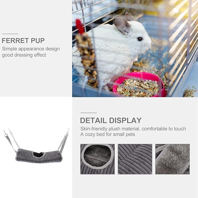 Alasum Small Pet Tunnel Hammock Warm Plush Hanging Bed Grey for Ferret Hamster Guinea Pig Sleeping Hideout Cage