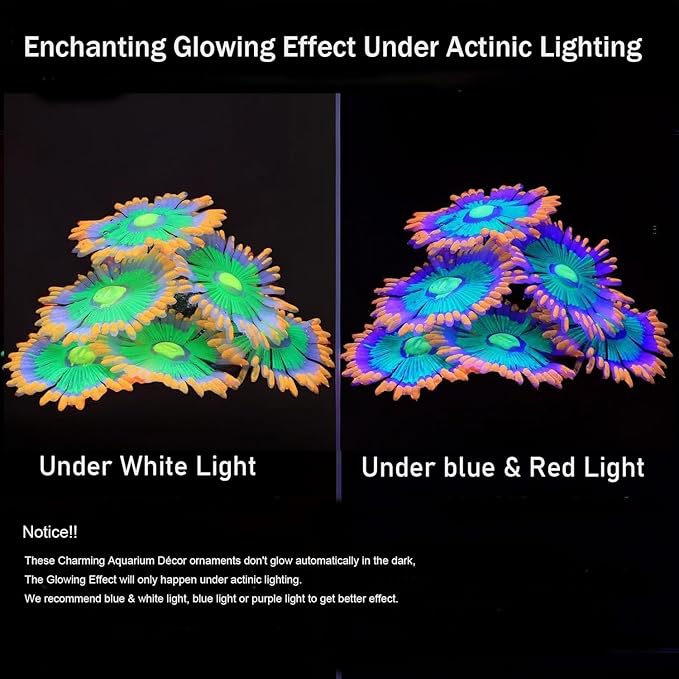 ZtohPyo Glowing Effect Soft Anemone Aquarium Fish Tank Decorations Silicone Glow in The Dark Artificial Ornament Plants for Aquarium Landscape Small/Large Fish Bowl Decor Accessories