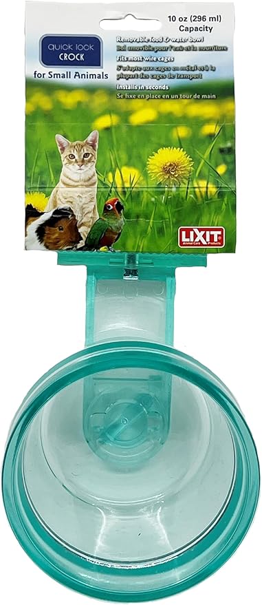 Lixit Quick Lock Removable Cage Bowl Sets for Rabbits, Birds, Dogs, Cats, Gunea Pigs and Other Small Animals. (10oz, Aqua)