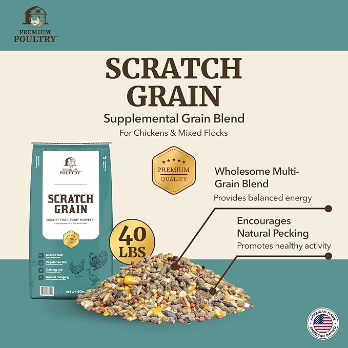 Chicken Scratch Grain for Chickens, Ducks & Turkeys, Natural 3-Grain Scratch Feed Treat, Made in USA, Foraging & Energy Support, 2000 lbs