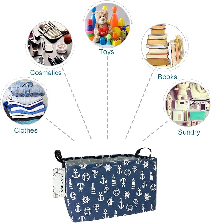 Storage Basket,Nursery Hamper Canvas Laundry Basket Foldable with Waterproof PE Coating Storage, Office, Bedroom, Clothes,Toys (Rec-Sailboat)