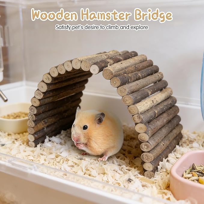 Hamiledyi 2 PCS Natural Wood Hamster Bridge, Bendable Climbing Ladder Small Animal Cage Accessories for Dwarf Hamster, Gerbils, Mice, Sugar Glider (15.7×5.9 in)