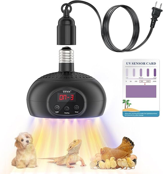 Chicken Coop Heater Lamps,200W-350W-500W Reptile Heating Lamp Upgraded with UVA UVB Ligh 3-6-9-12H Timer,Protable Greenhouse Heater for Outdoor Chicken Coop for Reptile Rabbits Dog Cats (5.2 Inch)