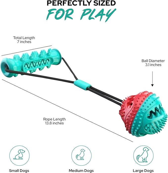 Tail Town Dog Toy Ball with Handle, TPR Rubber Treat Dispensing Ball for Dogs, Tug of War & Fetch Toy, Textured Chew Ball for Small Medium Large Dogs