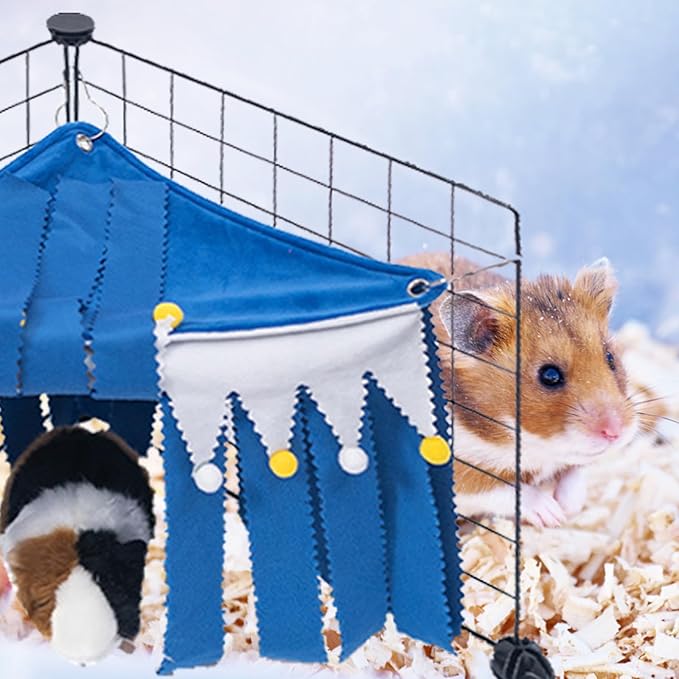 Milisten Small Pet Tassel Tent Corner Hideout with Hammock for Hamsters Guinea Pigs Rabbits Blue Cozy Small Animal Hideaway Bed for Cage Habitat