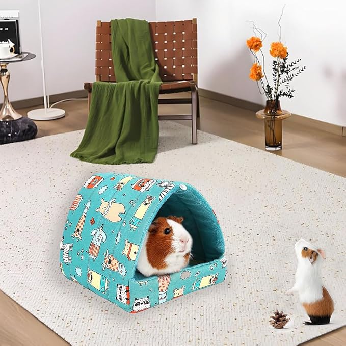 Cozy Cotton Tent for Small Animals - Guinea Pig Hideout, Hamster Bed, Portable House for Chinchillas, Rats, Hedgehogs (6.8"x7.4") (Blue)