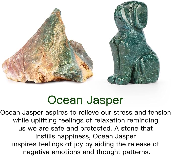 Artistone 2" Ocean Jasper Dog Crystal Animals Figurine Carved Gemstone Puppy Dog Statue Sculpture Craft Home Decorations