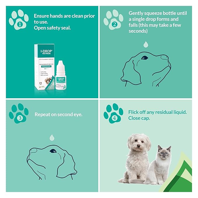 I-DROP VET PLUS: Dog Eye Drops for Pets | Lubricate Acute/Seasonal Dry Eyes | Superior Comfort | Long-lasting Relief | Fewer Application Needed, 0.25% Hyaluronan | Multi dose Bottle | One Bottle 10 ml
