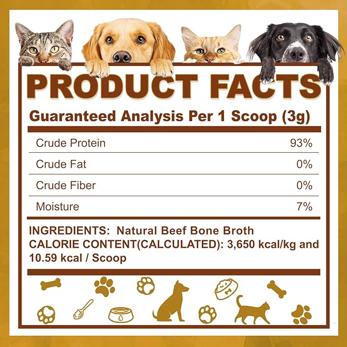Zammex Grass-Fed Beef Bone Broth Protein Powder for Dogs & Cats - Joint & Bone Support, Gut Health & Immune Support, Healthy Fur Enhancer, Pet Food Topper for Dry & Wet Food, 10.58oz (Pack of 2)